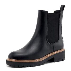 Womens Chelsea Boots Slip On Ankle Booties Lug Sole Chunky Block Heel